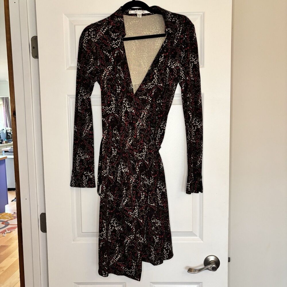 Diane Von Furstenburg 100% Silk Wrap Dress 2000s Vintage Brown Red Designer 8
